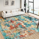 Garvee Blue Colorful Abstract Area Rug, 5x7 Boho Washable Living Room Rugs Modern Non-Slip Non-Shedding Low Pile Throw Rugs for Bedroom Dining Room (Blue Colorful, 5'x7') - Blue Colorful
