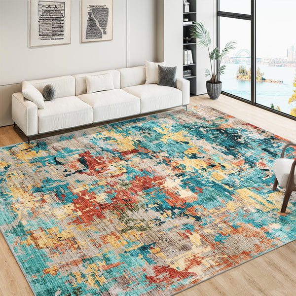 GARVEE Large Area Rug 6x9 Blue Colorful Modern Abstract Washable