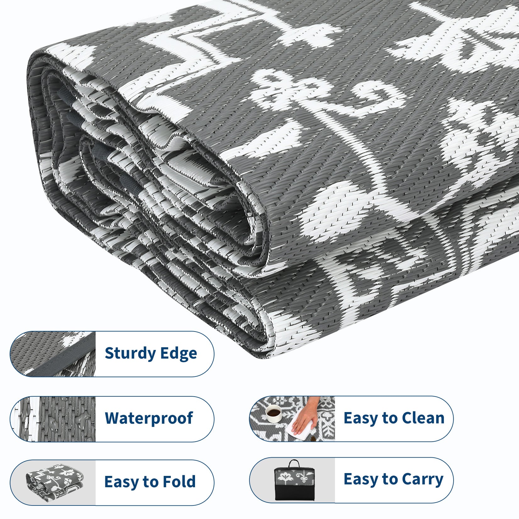 Garvee Outdoor Rug 9x12 Waterproof Reversible Plastic Straw Durable UV-Resistant Foldable with Carry Bag for Patio Camping Deck