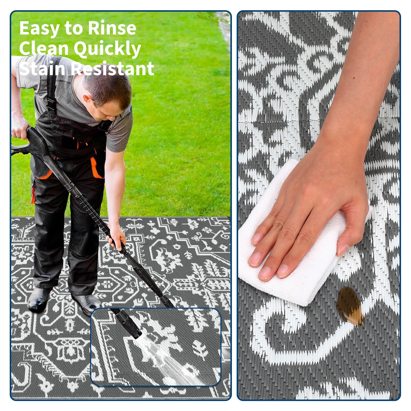 Garvee Outdoor Rug 9x12 Waterproof Reversible Plastic Straw Durable UV-Resistant Foldable with Carry Bag for Patio Camping Deck