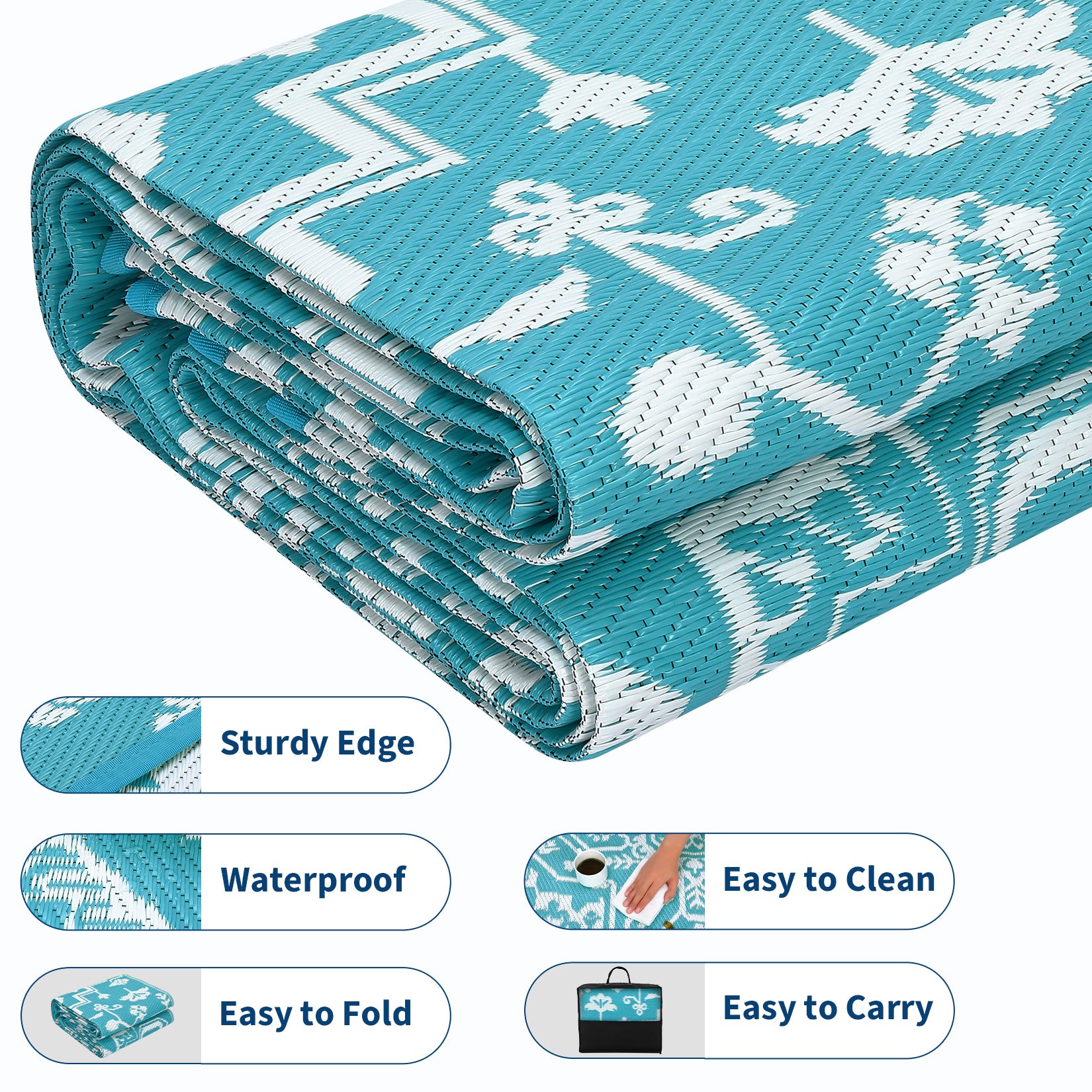 Garvee Waterproof Outdoor Rug 9x18 Reversible Plastic Straw UV-Resistant Heat-Sealed Edges Durable Patio Mat with Carrying Bag for Camping Picnic