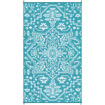Garvee Outdoor Rug 9x12 Waterproof Reversible Polypropylene Patio Mat with Vintage Medallion, Stain-Resistant, Lightweight, Foldable for Deck Balcony Camping