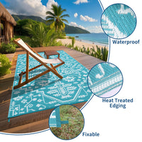 Garvee Waterproof Outdoor Rug 9x18 Reversible Plastic Straw UV-Resistant Heat-Sealed Edges Durable Patio Mat with Carrying Bag for Camping Picnic
