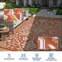 Garvee Outdoor Rug 10x14 Waterproof Reversible Plastic Straw Rug for Patio, RV, Picnic, Backyard, Brick Red & White