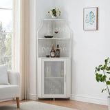Garvee Corner Wine Bar Rack Cabinet with Detachable Wine Rack, Bar Cabinet with Glass Holder and Mesh Door, Liquor Coffe Bar Cabinet with Adjustable Shelves, ‎White - White