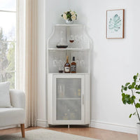 Garvee Corner Wine Bar Rack Cabinet with Detachable Wine Rack, Bar Cabinet with Glass Holder and Mesh Door, Liquor Coffe Bar Cabinet with Adjustable Shelves, ‎White