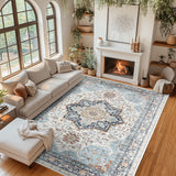 Garvee Machine Washable Rug 5x7 Neutral Floral Vintage Area Rugs for Living Room Bedroom Dining Room - Orange Blue