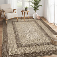 Garvee Bordered Natural 5x7 Area Rugs Braided Printed Throw Rug with Non-Slip Backing, Modern Bordered Accent Carpet, Foldable Low Pile Floor Cover for Bedroom, Living Room