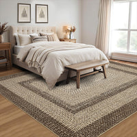 Garvee Bordered Natural 5x7 Area Rugs Braided Printed Throw Rug with Non-Slip Backing, Modern Bordered Accent Carpet, Foldable Low Pile Floor Cover for Bedroom, Living Room