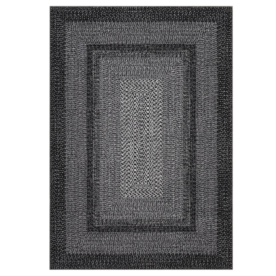 Garvee Bordered Black 5x7 Washable Rugs, Living Room Boho Throw Rug Stain Resistant Braided Print Border Large Carpet for Bedroom with Rubber Backing Low Pile Farmhouse Rustic Rug for Home Decor Office
