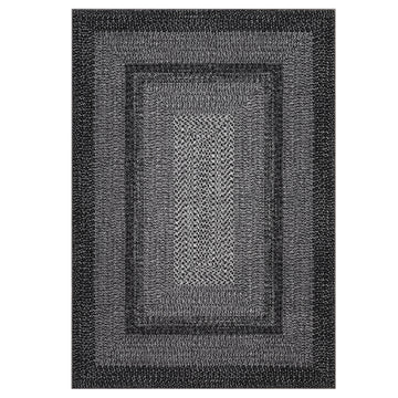 Garvee Bordered Black 9x12 Area Rug Large Machine Washable Rug for Living Room Print Braided Floor Cover Stain Non-Slip Farmhouse Solid Printed Textured Carpet for Home Decor
