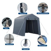 Garvee 7x10 FT Portable Outdoor Storage Shed – Dual Roll-Up Zipper Doors, Vented, 240G Waterproof UV-Resistant PE Tarp, Steel Frame, Gray Shelter