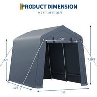 Garvee 7x10 FT Portable Outdoor Storage Shed – Dual Roll-Up Zipper Doors, Vented, 240G Waterproof UV-Resistant PE Tarp, Steel Frame, Gray Shelter