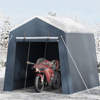 Garvee 7x10 FT Portable Outdoor Storage Shed – Dual Roll-Up Zipper Doors, Vented, 240G Waterproof UV-Resistant PE Tarp, Steel Frame, Gray Shelter