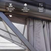 Garvee Hardtop Gazebo 12'x20' Double Polycarbonate Roof Aluminum Alloy Frame Curtains & Net Gray Patio Deck Backyard