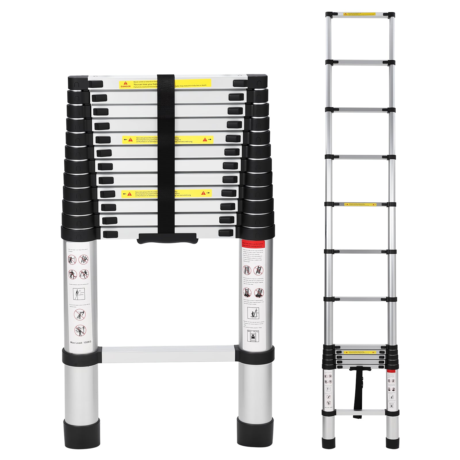 GARVEE 15.5FT Aluminum Telescoping Ladder With Dual Triangle ...