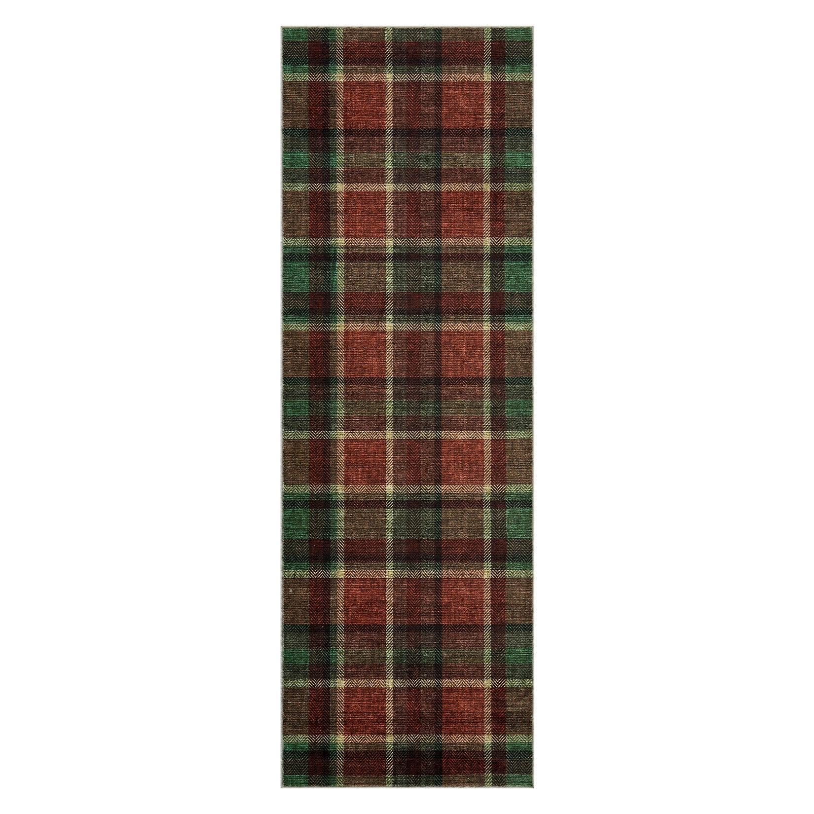 Garvee 2' x 6' Classic Tartan Plaid Runner Rug, Washable Non-Slip Low-Pile Farmhouse Hallway Rug for Kitchen, Entryway & Bedroom, Red/Green