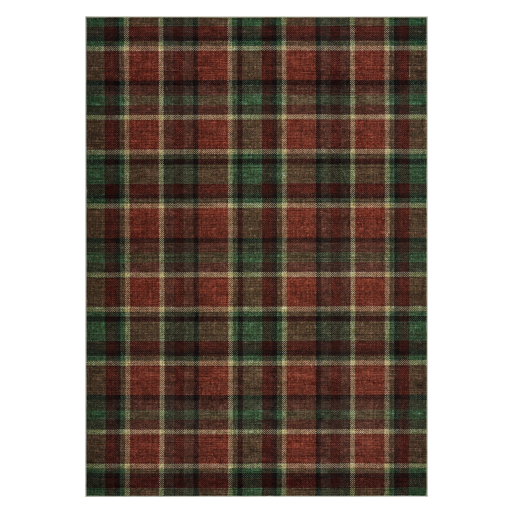 Garvee 9' x 12' Classic Tartan Plaid Area Rug, Washable Non-Slip Low-Pile Farmhouse Rug for Living Room, Bedroom, Dining Room & Office, Red/Green