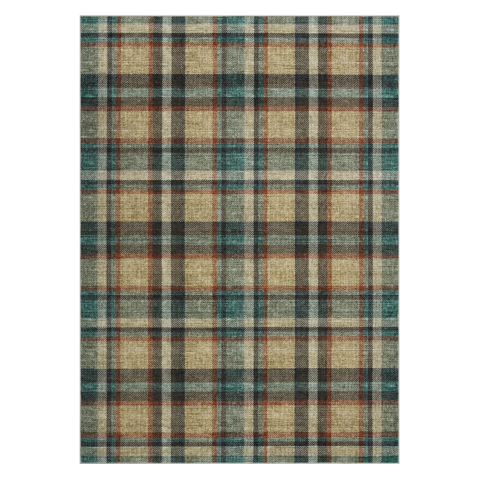 Garvee Washable Area Rug 5x7 Non Slip Modern Plaid Soft Low Pile Brown Beige for Living Room Bedroom Nursery Dining Room