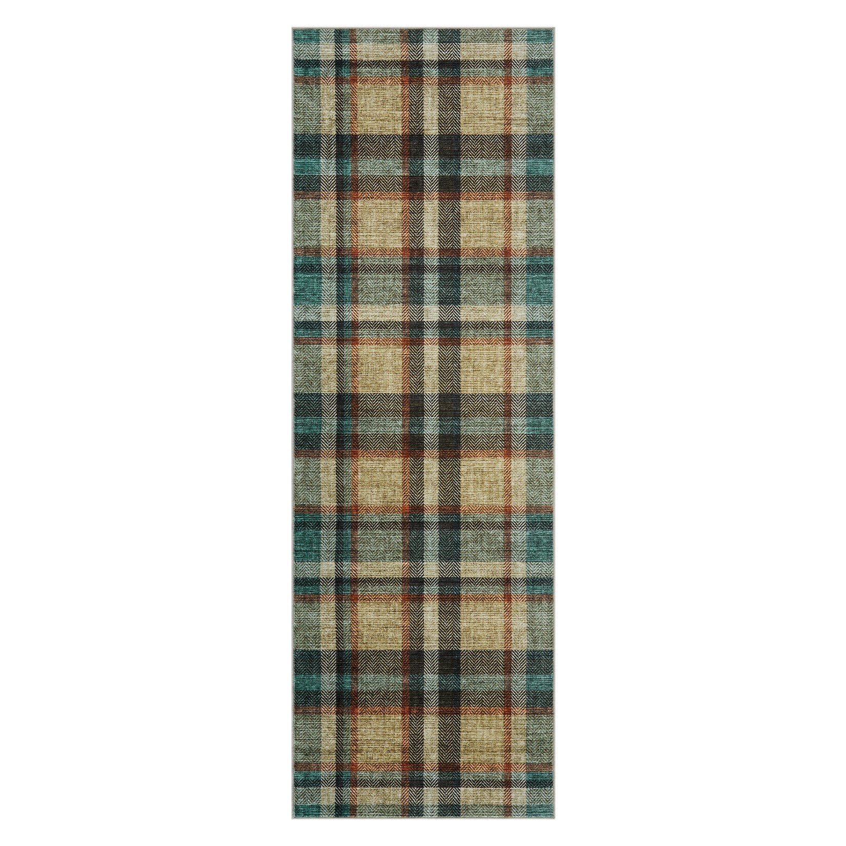 Garvee Washable 2x6 Runners Rug Non Slip Bath Mat Modern Soft Bedroom Rug Tartan Plaid Runner Farmhouse Kitchen Rugs Entryway Runners 2'x6' Brown & Beige