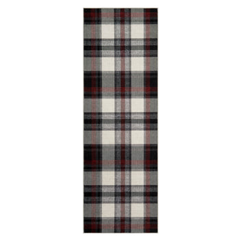 Garvee 2' x 6' Classic Tartan Plaid Runner Rug, Washable Non-Slip Low-Pile Farmhouse Hallway Rug for Kitchen, Entryway & Bedroom, Black/Ivory/Burgundy