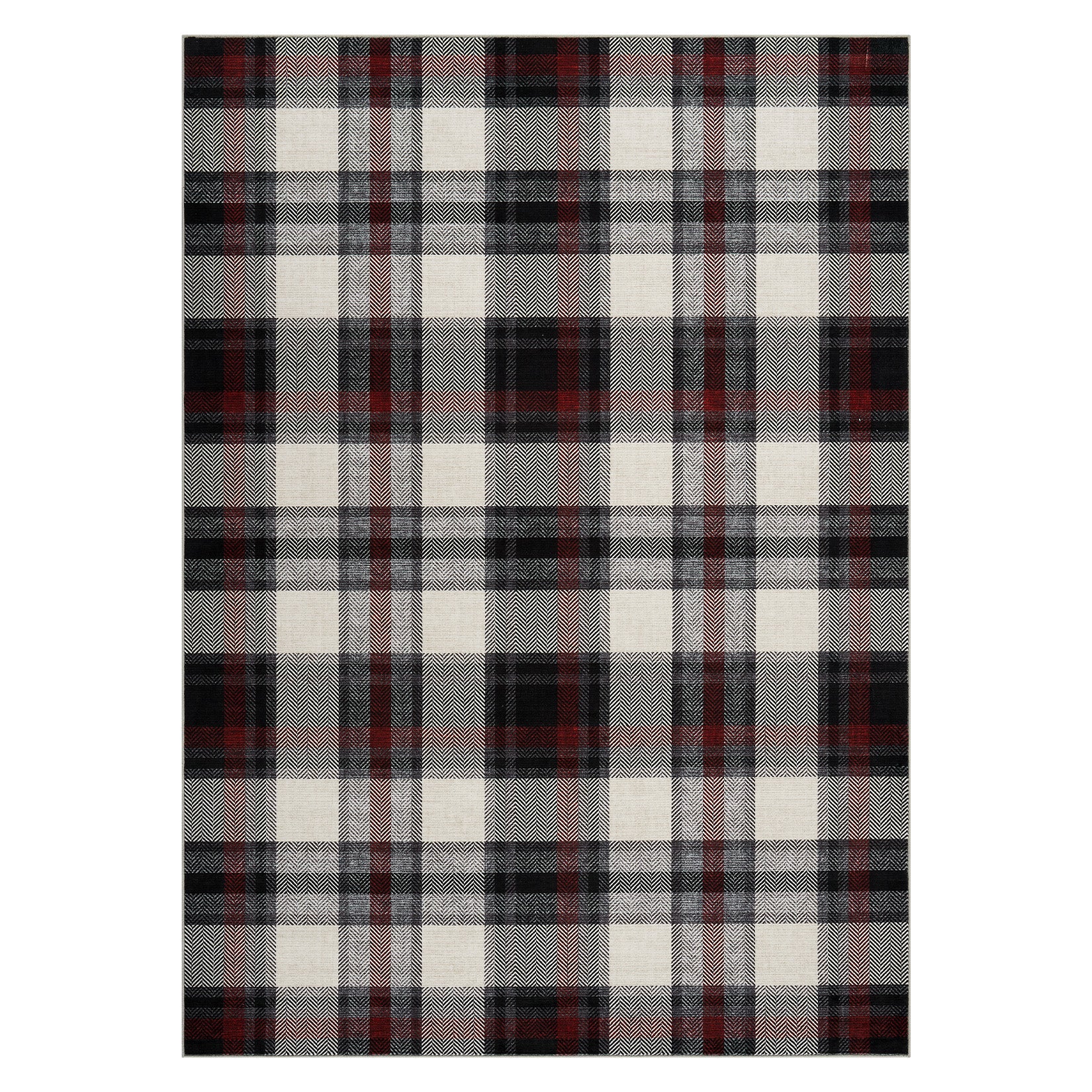 Garvee 8' x 10' Classic Tartan Plaid Area Rug, Washable Non-Slip Low-Pile Farmhouse Rug for Living Room, Bedroom & Dining Room, Black/Ivory/Burgundy
