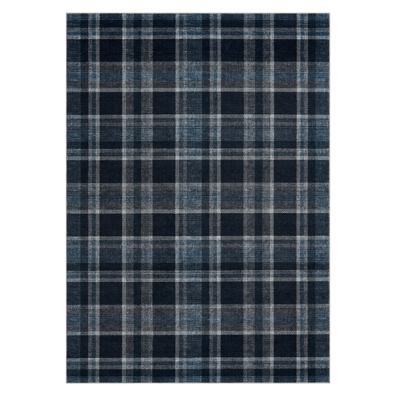 Garvee Washable 9x12 Area Rug Modern Plaid Rugs for Living Room Bedroom Grey & Blue