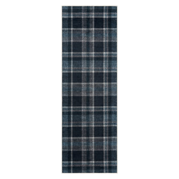 Garvee Washable 2x6 Runners Rug Non Slip Bath Mat Modern Soft Bedroom Rug Tartan Plaid Runner Farmhouse Kitchen Rugs Entryway Runners Stain Resistant 2'x6' Grey & Blue