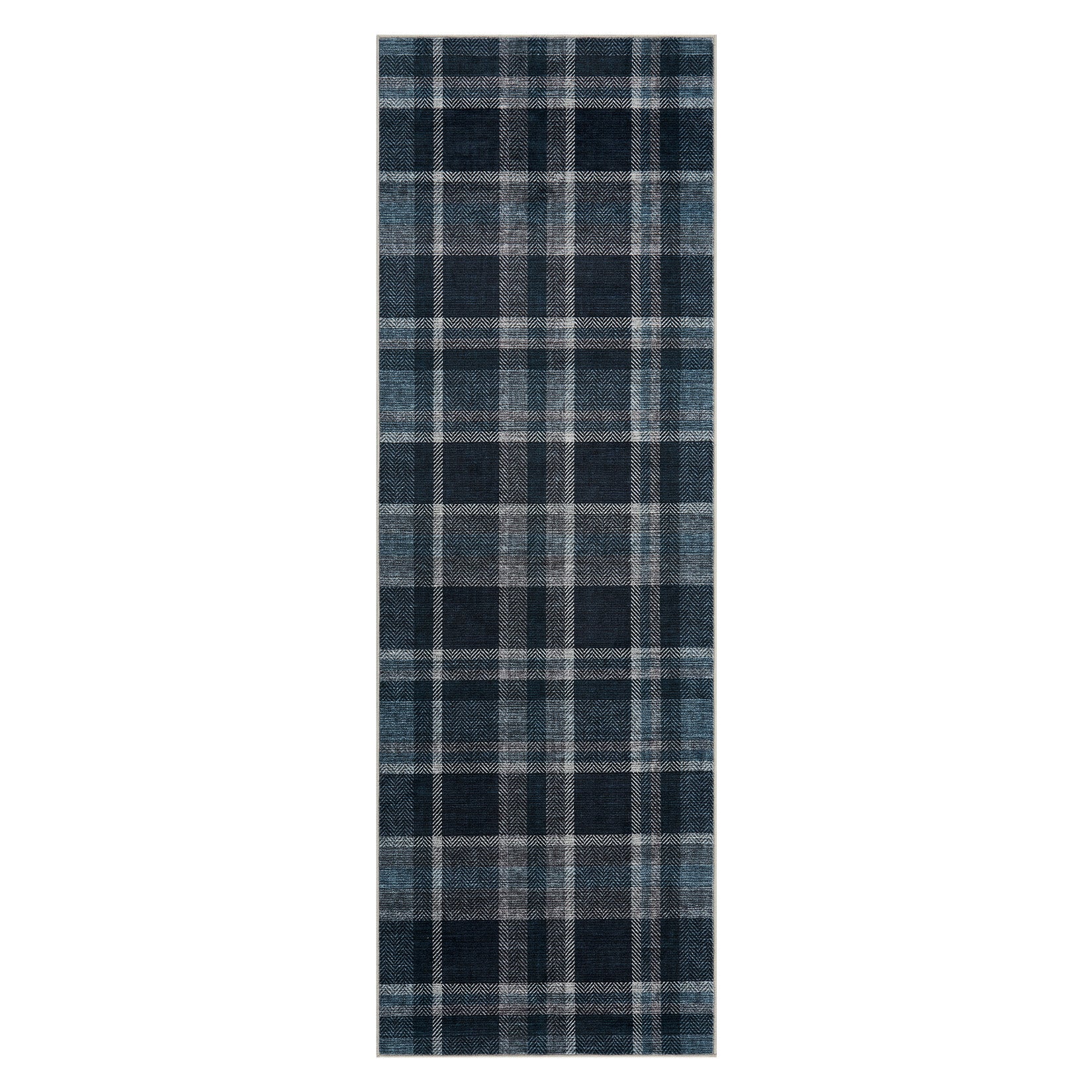 Garvee Washable 2x6 Runners Rug Non Slip Bath Mat Modern Soft Bedroom Rug Tartan Plaid Runner Farmhouse Kitchen Rugs Entryway Runners Stain Resistant 2'x6' Grey & Blue