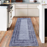 Garvee 2x6 FT Modern Washable Area Rug for Living Room, Border Pattern Soft Floor Rug with Non Slip Backing, Stain Resistant Floor Carpet Blue - Blue