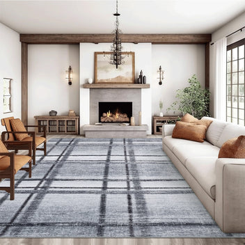 Garvee 9x12 Large Living Room Rugs, Washable Modern Geometric Area Rug for Bedroom, Ultra Thin Soft Non Slip Under Table Floor Cover for Dining Room, Low Pile Throw Mat for High Traffic Area, Grey