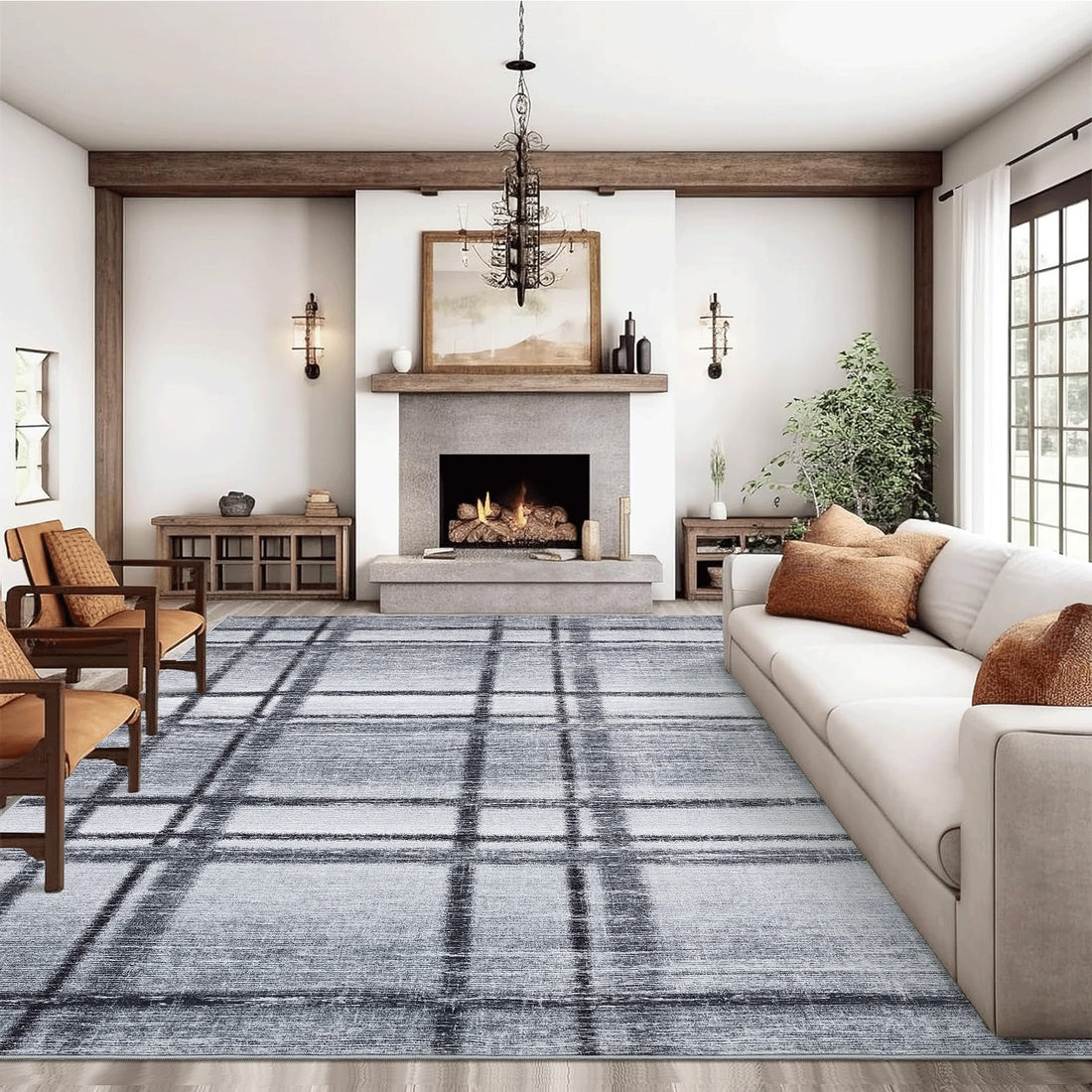 Garvee 9x12 Large Living Room Rugs, Washable Modern Geometric Area Rug for Bedroom, Ultra Thin Soft Non Slip Under Table Floor Cover for Dining Room, Low Pile Throw Mat for High Traffic Area, Grey