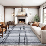 Garvee 9x12 Large Living Room Rugs, Washable Modern Geometric Area Rug for Bedroom, Ultra Thin Soft Non Slip Under Table Floor Cover for Dining Room, Low Pile Throw Mat for High Traffic Area, Grey - Light Gray