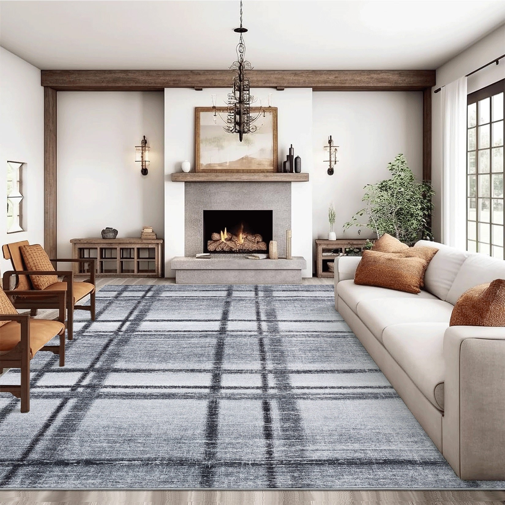 Garvee 9x12 Large Living Room Rugs, Washable Modern Geometric Area Rug for Bedroom, Ultra Thin Soft Non Slip Under Table Floor Cover for Dining Room, Low Pile Throw Mat for High Traffic Area, Grey