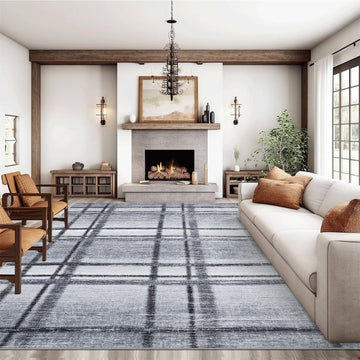 Garvee 9x12 Large Living Room Rugs, Washable Modern Geometric Area Rug for Bedroom, Ultra Thin Soft Non Slip Under Table Floor Cover for Dining Room, Low Pile Throw Mat for High Traffic Area, Grey
