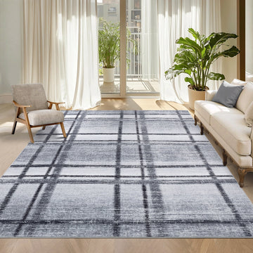 Garvee 5x7 Modern Geometric Area Rug, Washable Soft Non Slip Bedroom Living Room Rugs, Low Pile Ultra Thin Accent Floor Carpet for Dining Room, Foldable Thin Lightweight Home Decor Rugs,Light Grey