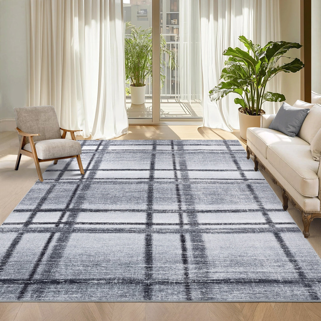 Garvee 10x13 Large Grey Rugs for Living Room, Washable Modern Geometric Area Rug for Bedroom, Soft Non Slip Accent Dining Room Carpet, Low Pile Ultra Thin Rugs for Playroom Nursery