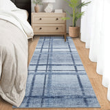Garvee Washable 2x6 Bathroom Runner Rug, Soft Non Slip Geometric Modern Rugs, Low Pile Ultra Thin Rug Runners for Hallways, Indoor Contemporary Carpet Mat for Entryway Kitchen Bedside, Blue - Blue