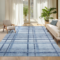 Garvee Washable 10x13 Blue Rugs, Extra Large Modern Geometric Area Rug for Living Room Bedroom, Accent Soft Non Slip Under Table Carpet for Dining Room, Low Pile High Traffic Area Rugs Home Office