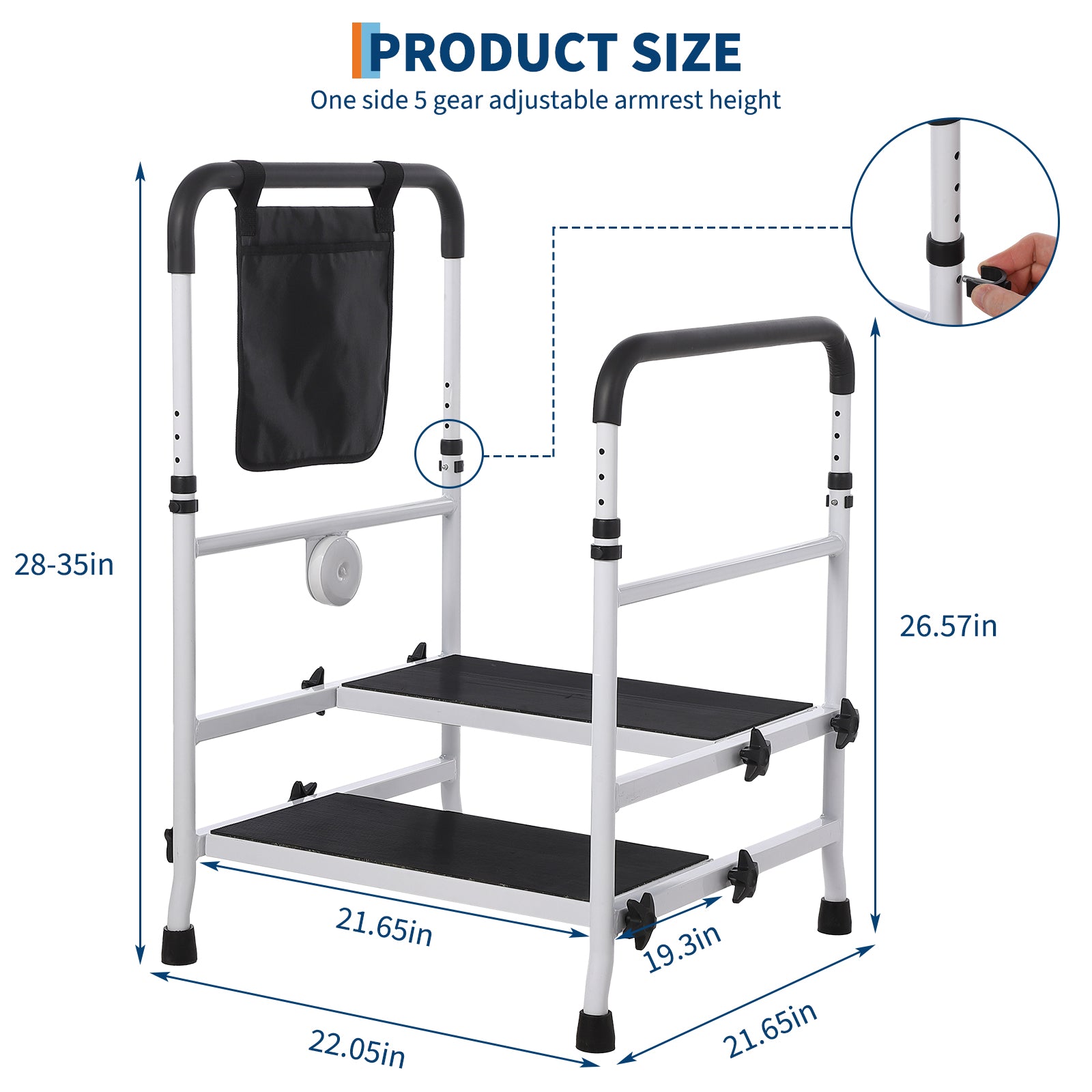 Garvee 2-Step Stool for Elderly, Bed Rails with Adjustable Height Dual Handles for Bed Safety, Bed Step Stool Rail Up to 440 Lbs with Handicap for Fall Prevention for Bedside, Bathtub, RV