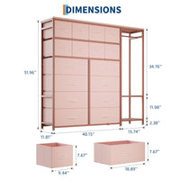 Garvee 16 Drawers Dresser with Clothes Rack, Freestanding Closet Organizer for Hanging Clothes, Tall Fabric Chests with Wardrobe Clothing Rack, 2 Storage Shelves for Bedroom Living Room, Pink