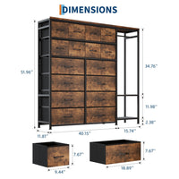 Garvee 16 Drawers Dresser with Clothes Rack, Freestanding Closet Organizer for Hanging Clothes, Tall Fabric Chests with Wardrobe Clothing Rack, 2 Storage Shelves for Bedroom Living Room, Brown
