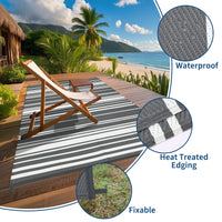 Garvee Outdoor Grey 8x10 Rug Waterproof Foldable Plastic Straw UV-Resistant Heat-Sealed Edges with Carry Bag for Patio Deck Picnic Beach
