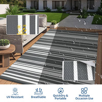 Garvee Outdoor Grey 8x10 Rug Waterproof Foldable Plastic Straw UV-Resistant Heat-Sealed Edges with Carry Bag for Patio Deck Picnic Beach