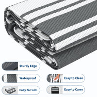 Garvee Outdoor Grey 8x10 Rug Waterproof Foldable Plastic Straw UV-Resistant Heat-Sealed Edges with Carry Bag for Patio Deck Picnic Beach