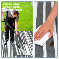 Garvee Outdoor Grey 8x10 Rug Waterproof Foldable Plastic Straw UV-Resistant Heat-Sealed Edges with Carry Bag for Patio Deck Picnic Beach