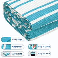 Garvee Outdoor Light Blue 9x18 Waterproof Rug Reversible Plastic Straw Rug, Double-Sided Design, UV Resistant, Polypropylene, Lightweight & Portable, Includes Stakes, Patio & Camping