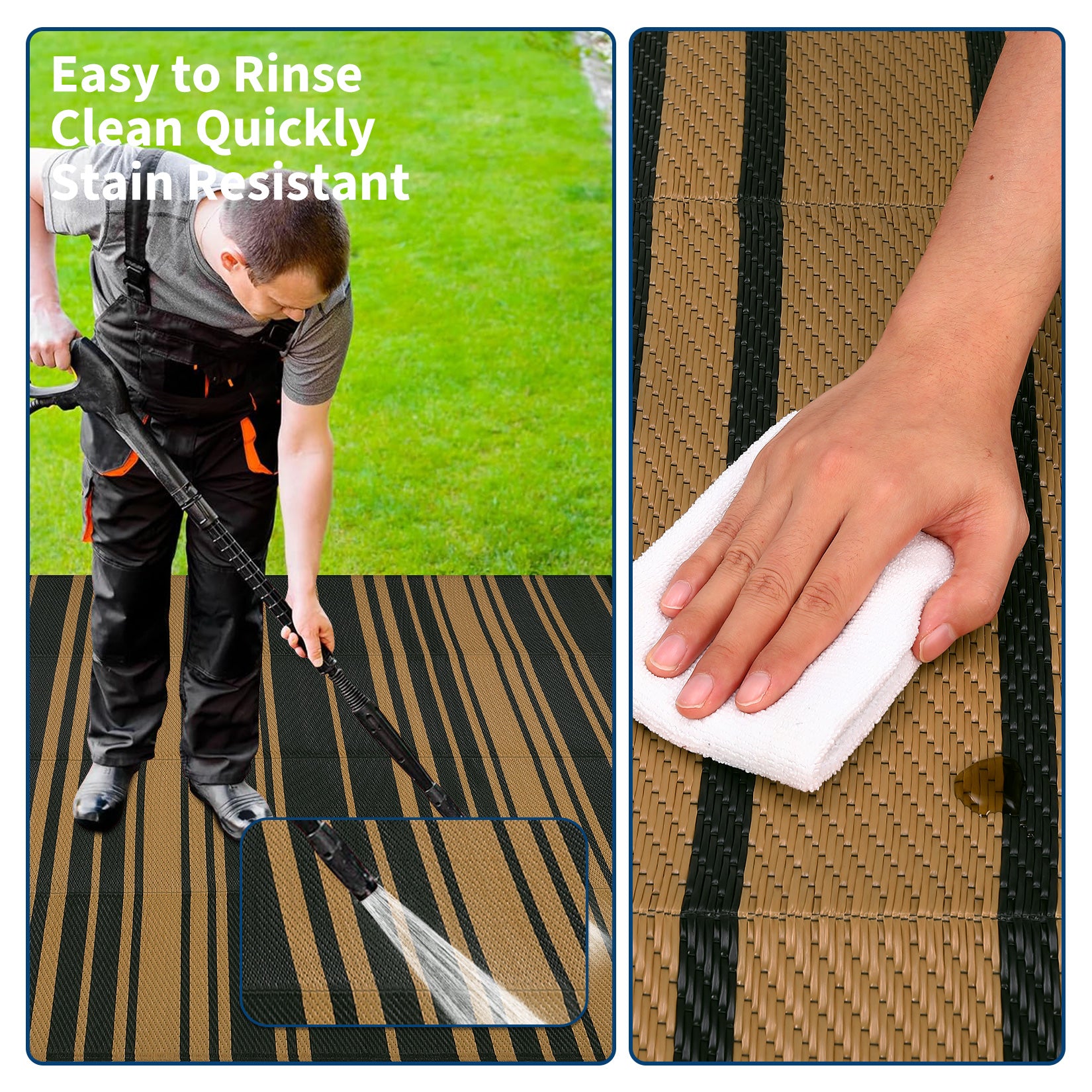 Garvee Outdoor Black Brown 9x12 Rug Waterproof Reversible Plastic Straw Durable UV-Resistant Foldable with Carry Bag for Patio Camping Deck