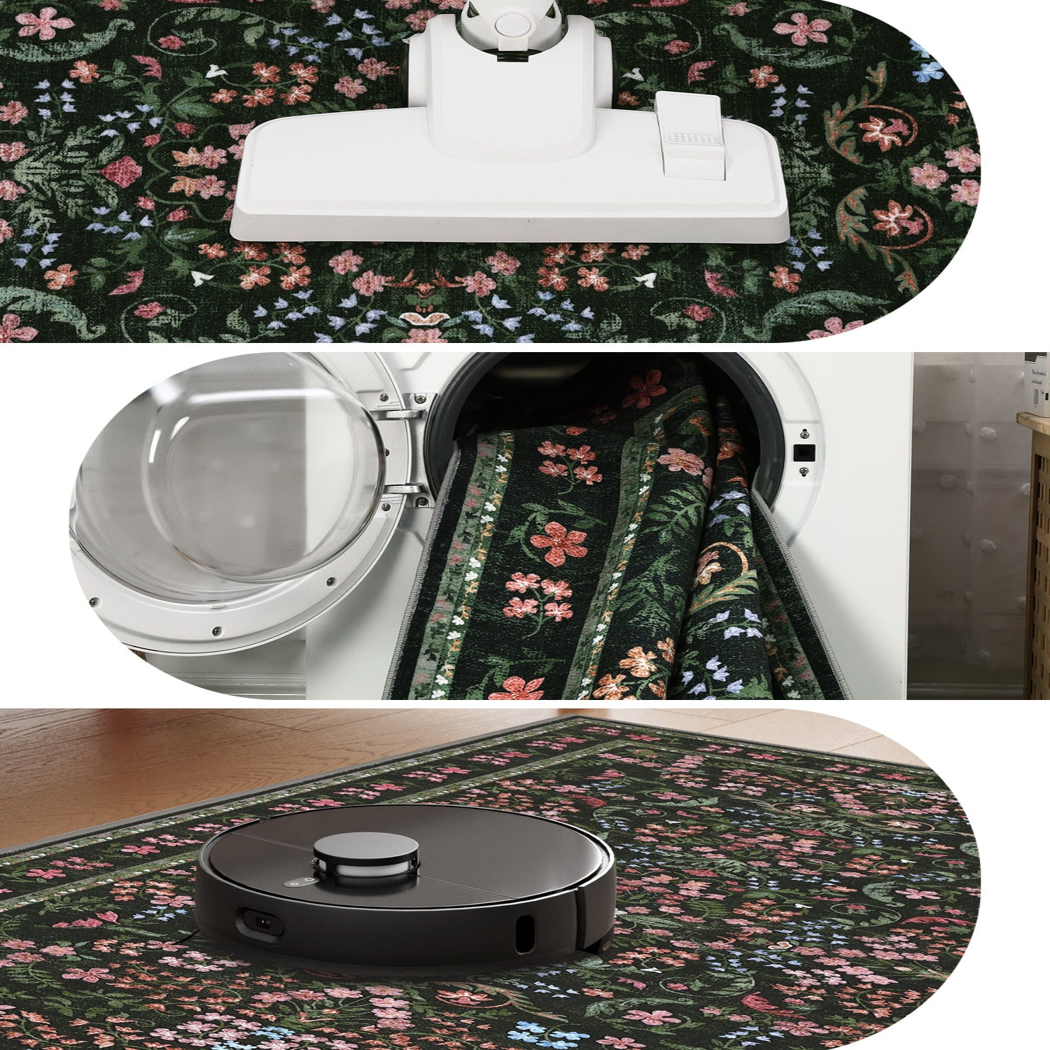 Garvee Washable Area Rug 5x7 Boho Floral Soft Non Slip Low Pile Carpet for Living Room Bedroom Dining Room Nursery Hallway Green