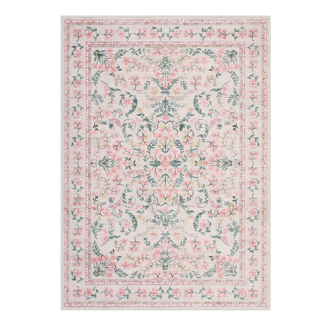 Garvee Washable Area Rug 9x12 Boho Floral Soft Non Slip Low Pile Carpet Pink for Living Room Bedroom Dining Room Nursery Hallway